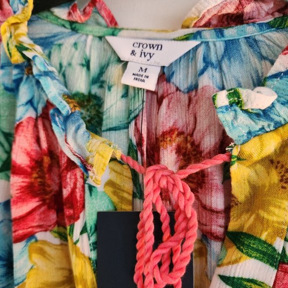 Crown& Ivy Gauze long sleeve multi color floral - Picture 3 of 4